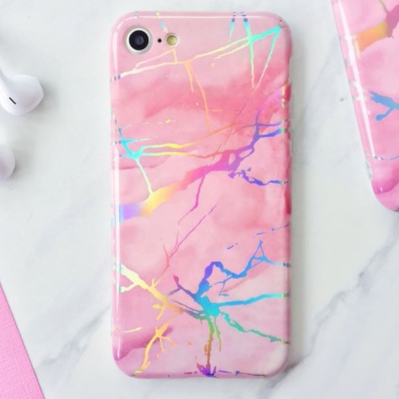 iPhone Pink Holo Marble Case - Picture 2 of 4
